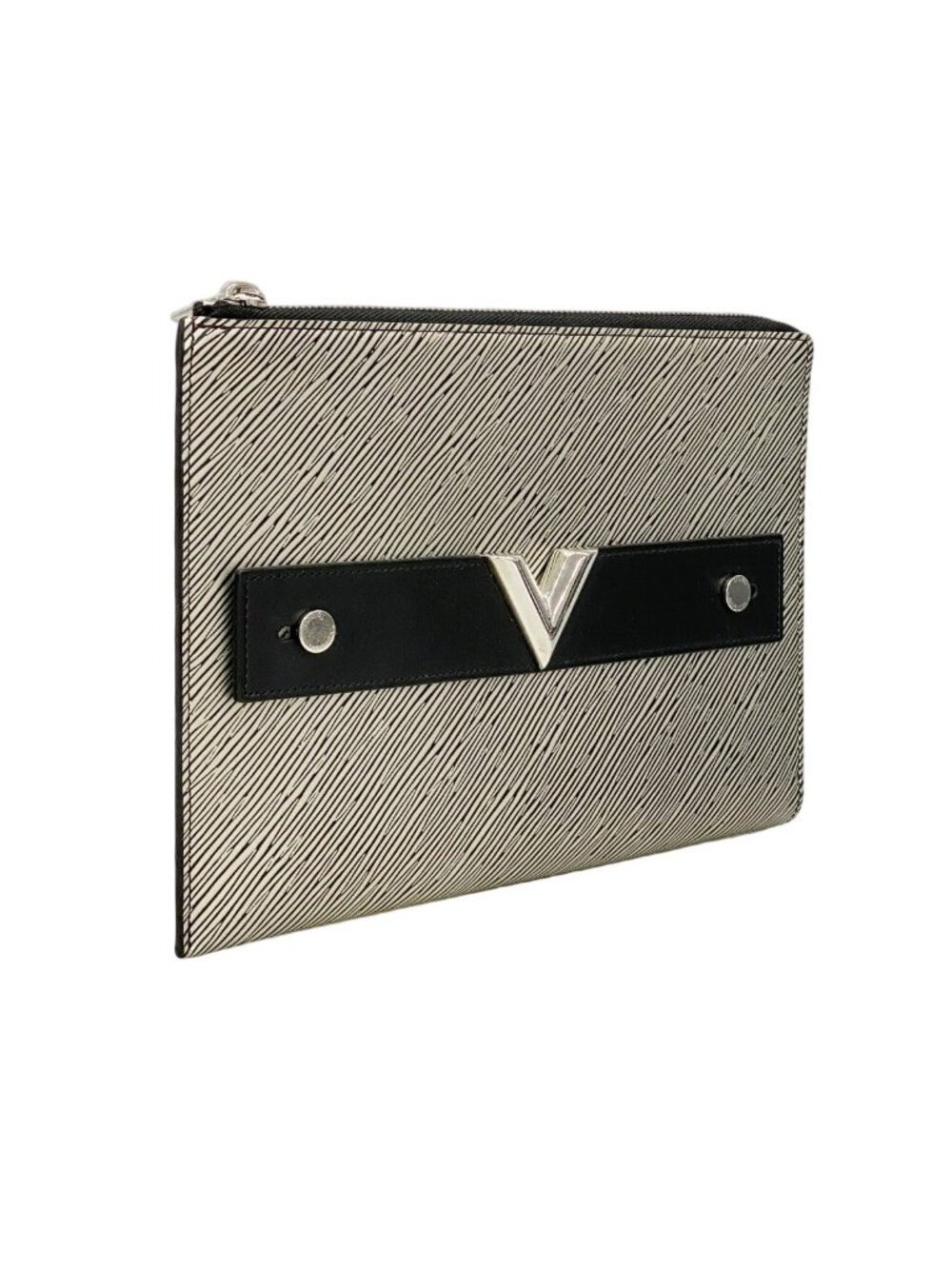 Louis Vuitton Clutch Epi Essential Pochette Plat Silver Black - Picture 2 of 7